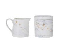Premier Housewares Interiors By Premier Sugar Pot & Creamer Duo,marble Patterned Porcelain Set With Gold-Toned Detail, Compact Creamer & Sugar Jar