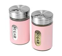 Sugar Shaker Duster Stainless Steel and Glass Set with Adjustable Pour Holes Cinnamon Shaker For Coffee Bar,set of 2 (Pink)