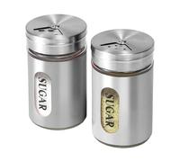 Sugar Shaker Duster Stainless Steel and Glass Set with Adjustable Pour Holes Cinnamon Shaker For Coffee Bar,set of 2 (silvery)