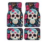 Sugar Skeleton Car Mats 4 Pieces Day Of The Dead Skull Universal Floor Car Mats Non-Slip Vehicle Carpet for SUV Van Truck Sedan