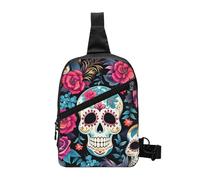 Sugar Skeleton Foldable Sling Bag for Men Women Water Resistant Chest Bag Day Of The Dead Skull Fanny Pack Crossbody Backpack for Travel Hiking Sports