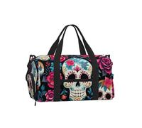 Sugar Skeleton Gym Bag for Men Women, Day of The Dead Skull Weekend Travel Duffle Bag with Shoe Compartment,Water-Resistant Sport Overnight Tote Dance Yoga Carry On Holdall