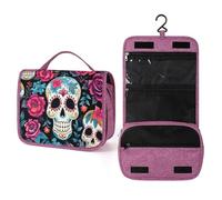 Sugar Skeleton Hanging Toiletry Bag Day of The Dead Skull Travel Wash Bag Cosmetics Makeup Organizer for Women Men Portability Multi-Compartment