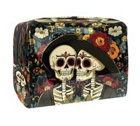 Sugar Skeleton Skull Couple Cosmetic Bag for Women, Travel Toiletries Bags Large PVC Makeup Handy Pouch Organiser with Zipper