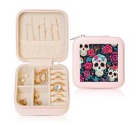 Sugar Skeleton Small Jewellery Box Day Of The Dead Skull PU Leather Travel Jewellery Organizer for Women Girls Storage Case for Rings Earrings Necklaces Bracelets