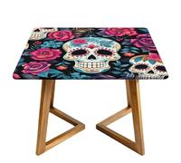 Sugar Skeleton Square Tablecloth with Elastic Edgs Day Of The Dead Skull Fitted Table Cover Waterproof Topper Cap for Dining Wedding Party Picnic 100cm
