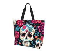Sugar Skeleton Tote Bag Women's Shoulder Handbags Day Of The Dead Skull Shopping Bags Water-Resistant Large Handbag with Inner Pocket for Work Travel School