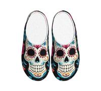 Sugar Skeleton Women's Slippers Flannel House Slippers for Men Day Of The Dead Skull Non-Slip Warm Winter Shoes for Indoor Outdoor UK 6-7