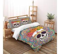Sugar Skull 3 Pcs Duvet Cover Sets Creative Design Art 3D King Size Boys Soft Microfiber With Sheet Pillowcases King（220x240cm）