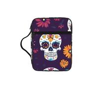 Sugar Skull Bible Cover for Women Men Ethnic Skeleton Carrying Book Case Church Bag Bible Protective with Handle and Zippered Pocket