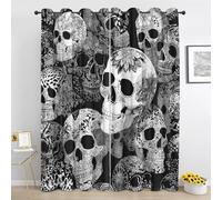 Sugar Skull Blackout Curtain, Gothic Skeleton Halloween Curtains for Bedroom, Living Room Eyelet Curtain Thermal Window Curtains & Drapes 66 x 54 Inch Drop 2 Panels