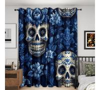 Sugar Skull Blackout Curtains Bedroom 46 x 54, Day of the Dead Curtains for Home Decor, Living Room, Thermal Eyelet Patterned Window Drapes, 54 Inch Drop 2 Panels （JG848）