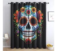 Sugar Skull Blackout Curtains for Bedroom - Day of the Dead Mexican Dia De Los Muertos Living Room Curtains 46x90 Eyelet - Soft Thermal Insulated Patterned Drapes for Windows - 2 Panels
