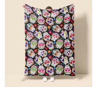 Sugar Skull Blanket for Adult, Sugar Skull Decor Mexico Flannel Throw Blanket Ultra Soft Cozy Plush Blanket for Couch Home Bed Christmas Birthday Halloween Day of The Dead Gift Blanket 50x40 inches