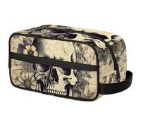 Sugar Skull Blue Flower Travel Toiletry Bag for Men ,Floral Skull Hanging Dopp Kit - Waterproof Shaving Bag Bathroom Bags Wash Bag for Toiletries Accessories, Color17, 10.5"L x 4.4"W x 5.3"H