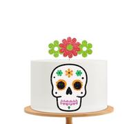 Sugar Skull Cake Topper, Mexican Skull Cake Decor, Red Glitter Gothic Flower Skeleton Cake Topper for Wedding, Mexican Fiesta Themed Birthday/Anniversary Party Decoration
