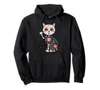 Sugar Skull Cat Day of the Dead Calavera Lucky Cat Pullover Hoodie