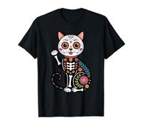 Sugar Skull Cat Day of The Dead Calavera Lucky Cat T-Shirt