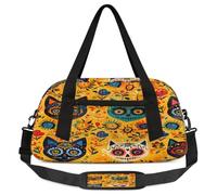 Sugar Skull Cat Kids Overnight Duffle Bags Boys Girls Teen Flowers Cat Sports Gym Bag for Weekender Travel Gymnastics Dance Ballet