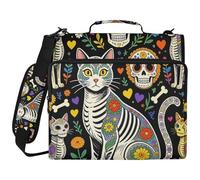 Sugar Skull Cat Mexican 3 Ringing Zip Up Binder with Shoulder Strap Multi-Pocket Portable Portfolio for School