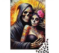 Sugar Skull Couple 1000 Pieces Jigsaw Puzzles For Adults Challenging Game Stress Relieving Entertainment Exercise The Memory of The Brain for The Whole for Women, Gifts for Men 500pcs (