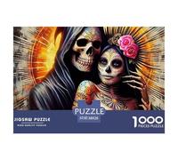 Sugar Skull Couple 1000 Pieces Jigsaw Puzzles For Adults Challenging Game Stress Relieving Entertainment Exercise The Memory of The Brain for Family Decorations 38x26cm/1000pcs