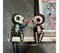 Sugar Skull Couple Statue, Sugar Skull Figurine, Resin Crafts Cute Statue Skull - Skull Head Skeleton Figurine Statue Display Hand Crafts, Home Decor Collectible Figurines,Skull Statues Gifts (C)