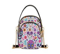 Sugar Skull Crossbody Bag Shoulder Handbag for Work Phone Everyday Use | Day Dead Pink Travel Purse for Women, with Removable Chain, 5.91×3.15×8.27 Inches, 2L