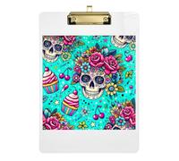 Sugar Skull Cupcake Teal Clipboards Writing Board Letter Size Clipboard with Low Profile Metal Clip for Students, Women, Man 12.5 x 9 Inches