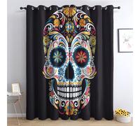 Sugar Skull Curtains 137cm Drop, Mexican Day of the Dead Dia de Los Muertos Patterned Blackout Curtains for Bedroom, Living Room Decor, Soft Thermal Insulated Eyelet Drapes for Windows - 2 Panels