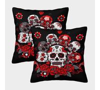 Sugar Skull-Day of Dead Art Style Pillow Covers 2 Pack Cozy Pillowcase Art Cushion Cover with Zipper Decorative for Couch Livingroom 40x40cm