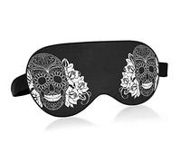Sugar Skull Day of The Dead Black White On Black Eye Masks Cover Blocks Light Sleep Mask Shade Cover Blindfold Relaxing Eyeshade Cover with Adjustable Head Strap for Men Women Kids