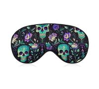 Sugar Skull Day of The Dead Flowers Sleep Mask for Women Men Soft Eye Masks Adjustable Blindfold Sleeping Shade Cover 8 X 4 Inch