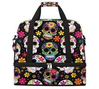Sugar Skull Day of The Dead Foldable Travel Duffel Bag Expandable Gym Bag with Shoe Compartment Large Capacity Weekender Bag Carry On Tote Bag for Travel Sports Overnight Trips