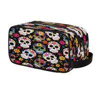 Sugar Skull Day of The Dead Toiletry Bag for Men Women, Cosmetic Makeup Bag with Handle, Travel Shaving Kit Organizer, Waterproof Portable Wash Bag for Gym Vacation Camping Sports