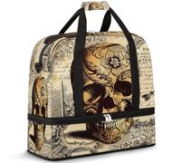Sugar Skull Day of The Dead Travel Duffel Bag for Women Men, Foldable Sports Gym Bag Weekend Overnight Totes Carry on Cabin Bag with Shoes Compartment