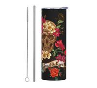 Sugar Skull Day of The Dead Tumbler Cup 20 oz, Stainless Steel Mug Vaccum Insulated Skinny Tumblers with Lid and Straw Double Wall Feak Proof Coffee Travel Mug Birthday Gift for Women Men