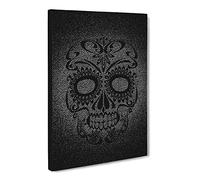 Sugar Skull Design Art No.1 Canvas Print | Gallery Wrapped 30mm Frame Wall Art | 24x16 inches | Ready to Hang | Modern Skull Picture | Living Room Bedroom Lounge Office