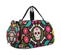 Sugar Skull Design Mexicans Duffel Gym Bags with Shoes Compartment Lightweight Weekend Overnight Carry on Bag for Beach Swim Bags Pool Sports