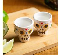 Sugar Skull Design Set of 2 Ceramic Shot Glasses by Kikkerland Party Accessory