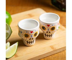 Sugar Skull Design Set of 2 Ceramic Shot Glasses by Kikkerland Party Accessory