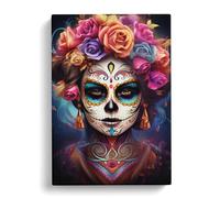 Sugar Skull Digital Art No.2 Canvas Print | Gallery Wrapped 30mm Frame Wall Art | 30x20 inches | Ready to Hang | Contemporary Skull Picture | Living Room Bedroom Lounge Office