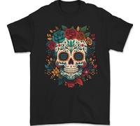 Sugar Skull DOTD Day of The Dead Mens T-Shirt 100% Cotton Black 5XL