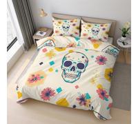 Sugar Skull Double Duvet Cover, Day of the Dead Bedding Set 3 Piece Soft Microfiber Quilt Cover Reversible Duvet Cover Sets with 2 Pillows Zipper Closure K&1