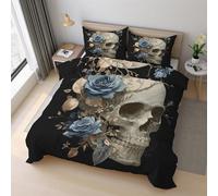 Sugar Skull Duvet Cover Set King Size, Skeleton Day of the Dead Bedding Set 230x220 cm, Quilt Cover with 2 Pillowcases, Soft Microfiber 3pcs, Zip 21D&-34