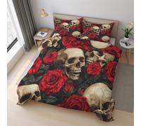 Sugar Skull Duvet Cover Set Super king Size, Day of the Dead Skeleton Bedding Set 260x220 cm, Quilt Cover with 2 Pillowcases, Soft Microfiber 3pcs, Zip 21D&-35