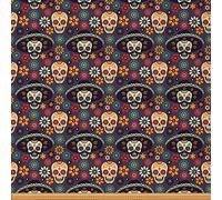 Sugar Skull Fabric by The Yard Colorful Exotic Floral Skull Theme Upholstery Fabric for Chairs Mexican Flower Skeleton Decorative Fabric for Upholstery and Home DIY Projects 2 Yards,(L184*W150cm)