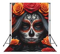 Sugar-Skull-Face-Roses 5x7ft Photography Backdrop, Photo Background With Rod Pocket, Foldable Studio Backdrop For Birthday, Wedding, Party Decoration