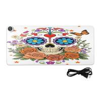 Sugar Skull Floral Day of The Dead Leather Heated Gaming Mouse Pad 31.5 x 13 in Hand Warmer Work Mat for Large Desk Writing Essentials