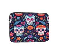 Sugar Skull Flower Laptop Case 13 Inch Day Of The Dead Skull Laptop Bag for Women Men, Water-Resistant Business Computer Carrying Bag Shockproof Notebook Sleeve